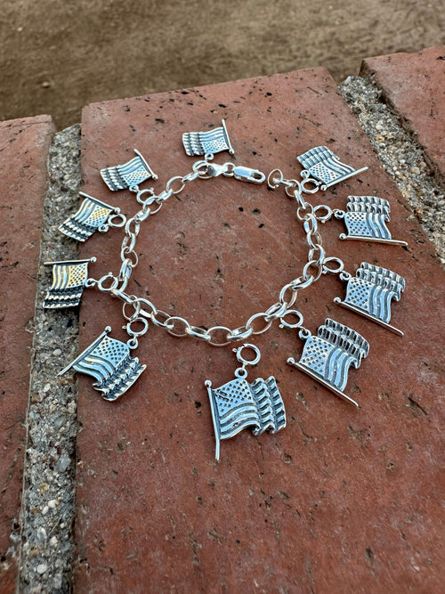 Handcrafted Sterling Silver United States Flag Charm