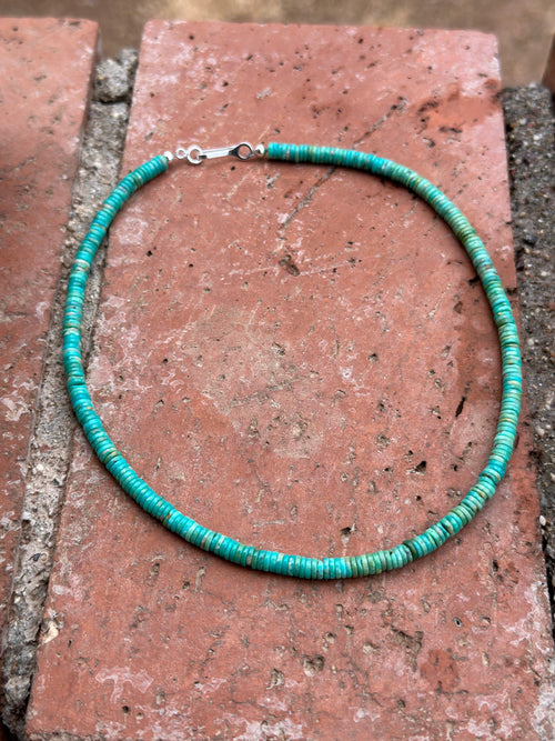 Navajo Kingman Turquoise & Sterling Silver 4mm Beaded Necklace