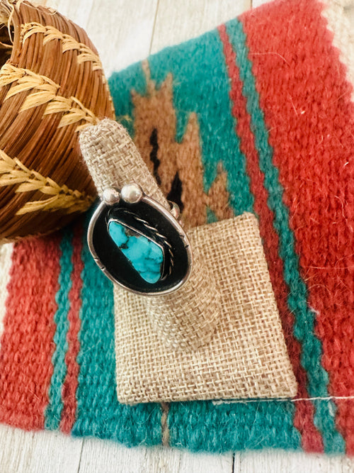Handcrafted Old Pawn Sterling Silver & Turquoise Ring Size 7