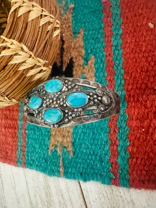 Old Pawn Navajo Sterling Silver & Turquoise Cuff Bracelet /