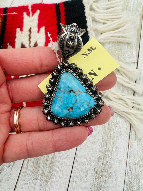 Old Pawn Handcrafted Sterling Silver and Kingman Turquoise Pendant by Happy Piasso