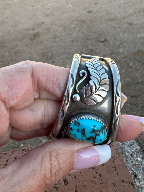 Estate Collection Old Pawn Navajo Sterling Silver & Natural Kingman 3 Stone Turquoise Cuff Bracelet /