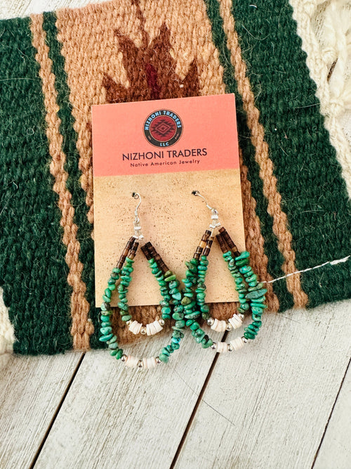 Handcrafted Turquoise, Shell & Heishi Beaded Hoop Earrings