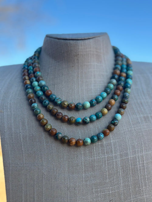 Turquoise & Sterling Silver 8mm Beaded Necklace