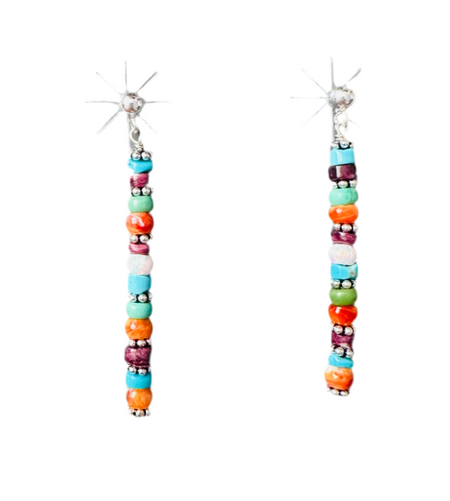 Handcrafted Multi Stone & Sterling Silver Beaded Dangle Earrings