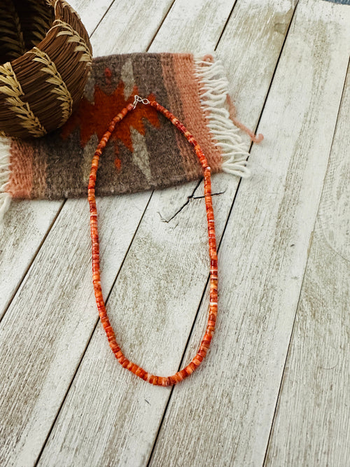 Navajo Orange Spiny Oyster 16” Beaded Necklace