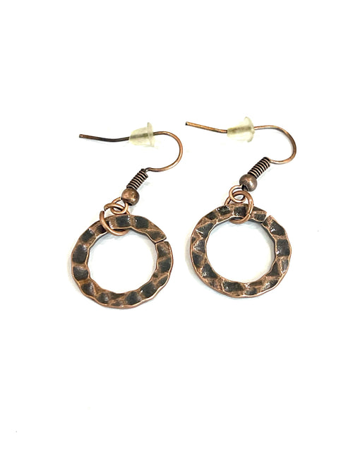 Vintage Handmade Copper Small Circle Dangle Earrings