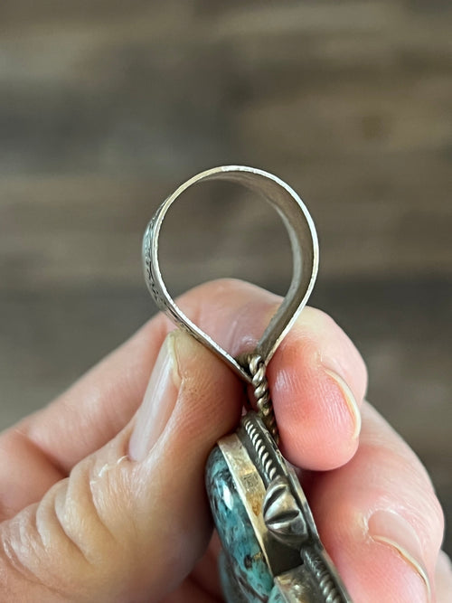 Apache Made Sterling Silver and Egyptian Turquoise Naja Pendant by Rosella Paxson