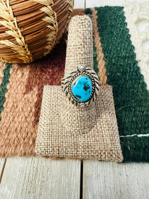 Old Pawn Handcrafted Turquoise & Sterling Silver Ring Size 9