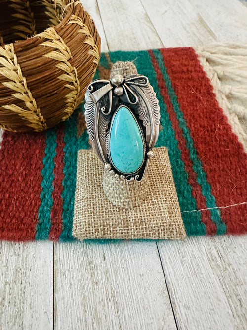 Old Pawn Navajo Sterling Silver & Turquoise Ring Size 7
