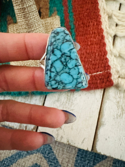 Handcrafted Old Pawn Sterling Silver & Turquoise Ring Size 9