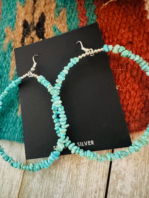 Navajo Turquoise & Sterling Silver Pearl Beaded Hoop Earrings