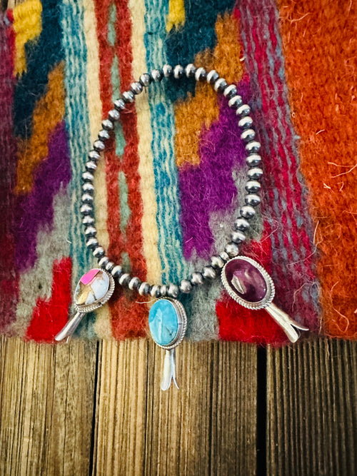 Handcrafted 3mm Sterling Silver Pearl & Multi Stone Blossom Stretch Bracelet