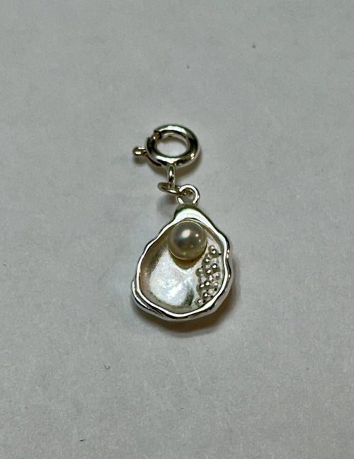 Sterling Silver Oyster Shell with Pearl Charm