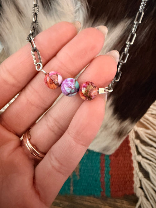 Handmade Sterling Silver & Pink Dream Mojave Beaded Necklace