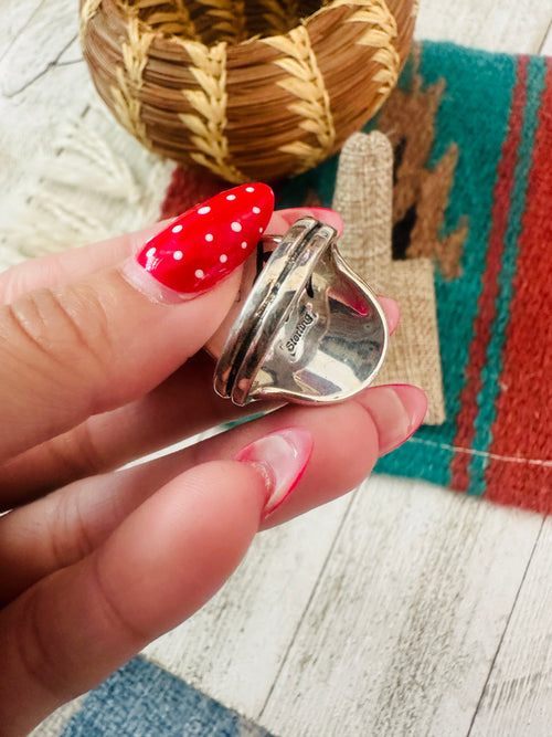 Old Pawn Navajo Sterling Silver & Mother of Pearl Ring Size 8.75