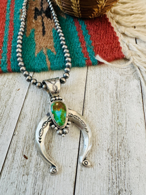 Navajo Sterling Silver & Sonoran Gold Turquoise Beaded Naja Necklace