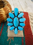 Old Pawn Navajo Sterling Silver & Turquoise Cluster Ring Size 9 by Andy Cadman
