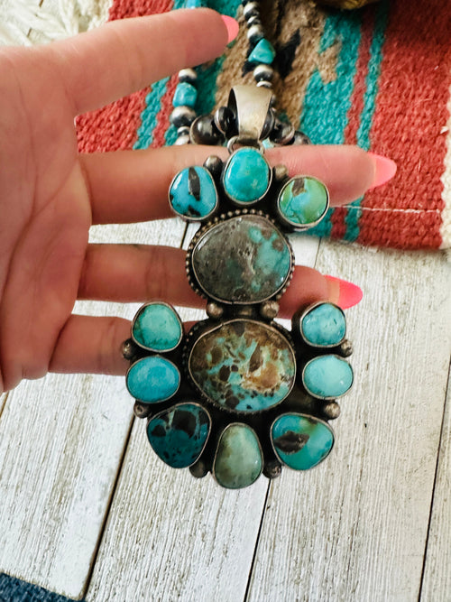 Navajo Sterling Silver & Turquoise Cluster Beaded Necklace