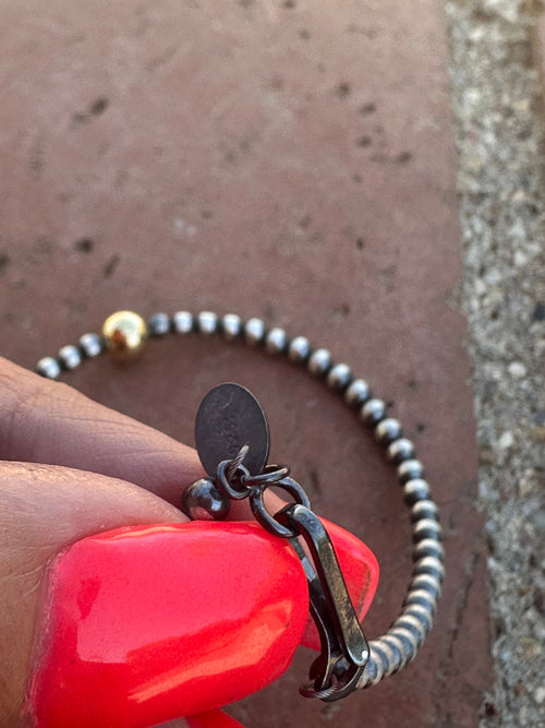 Navajo Sterling Silver & Gold Beaded Necklace 4mm - 5mm