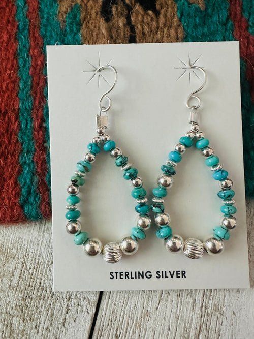 Navajo Turquoise & Sterling Silver Pearl Beaded Hoop Earrings