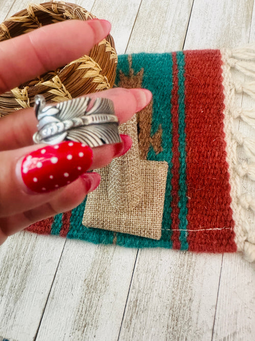 Old Pawn Navajo Sterling Silver Feather Adjustable Band Ring