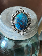 Apache Sterling Silver and Chrysocolla Azurite Ring by Rosella Paxson, Size 7