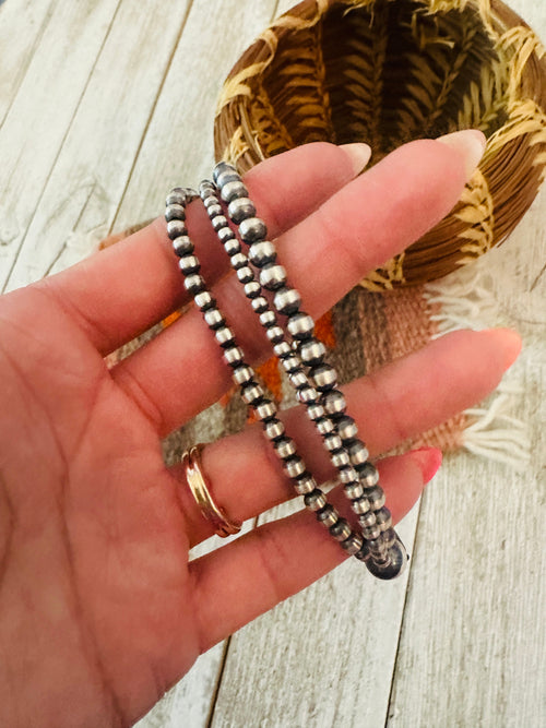 Navajo Sterling Silver Pearl Triple Strand Beaded Bracelet