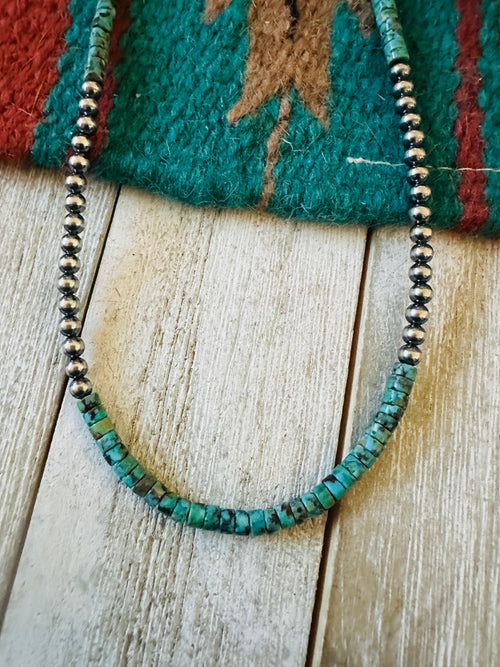 Navajo Turquoise & Sterling Silver Pearl 18” Beaded Necklace
