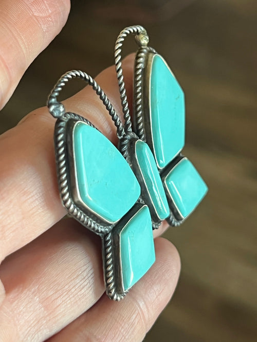 Old Pawn Navajo Sterling Silver and Turquoise Butterfly Ring by Anthony Skeets, Size 9