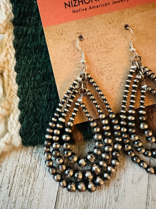 Handcrafted Sterling Silver Pearl Dangle 3 Hoop Earrings