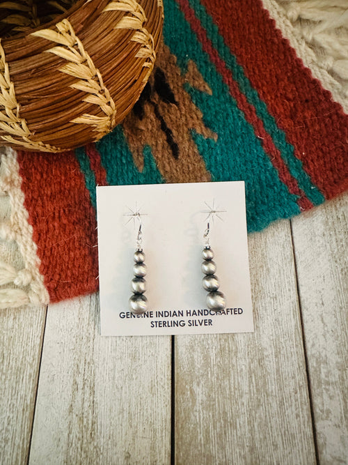 Handcrafted Sterling Silver Pearl Graduated Beaded Dangle Earrings