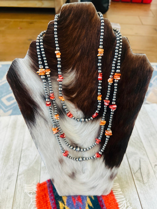 Handcrafted Sterling Silver & Spiny Oyster Beaded Necklace