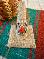 Old Pawn Navajo Sterling Silver & Coral Ring Size 10.5