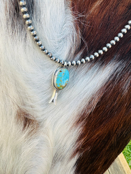 Handcrafted Turquoise & Sterling Silver Beaded Blossom Necklace