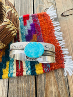 Handcrafted Old Pawn Sterling Silver & Turquoise Cuff Bracelet