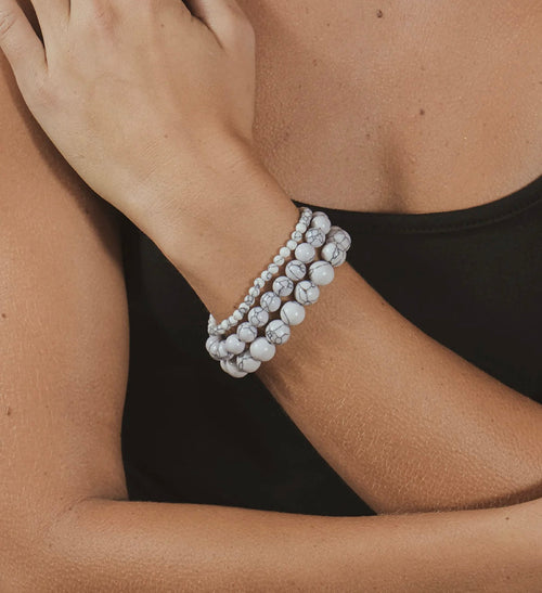 White Howlite Stretch Bracelet Set of 3