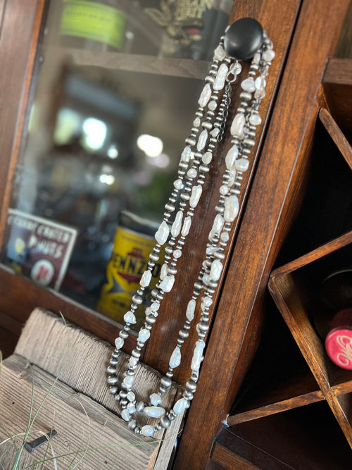 Handcrafted Sterling Silver and Freshwater Pearl Handmade Beaded Necklace by Rose Martin, 26 Inches