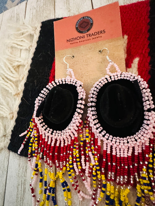Navajo Beaded Cowboy Hat Dangle Earrings