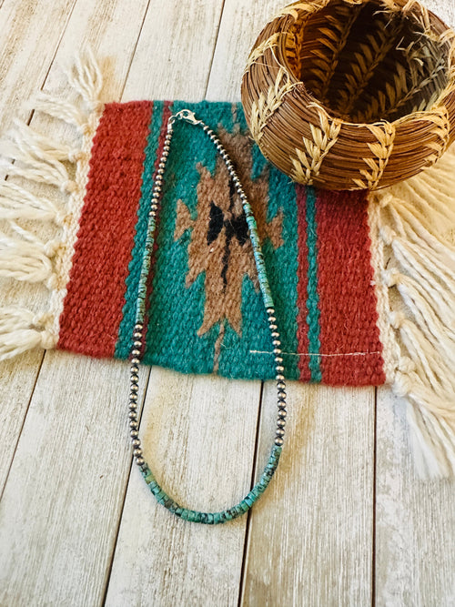 Navajo Turquoise & Sterling Silver Pearl 18” Beaded Necklace