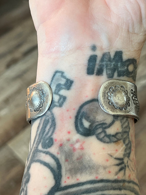Hand Forged Old Pawn Sterling Silver & Turquoise Ingot Cuff Bracelet by Santa Fe Artist, Buffalo, The Zephyr