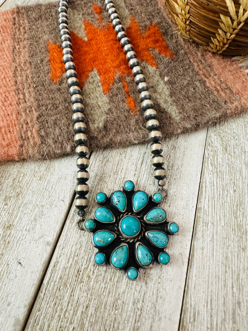 Navajo Sterling Silver & Turquoise Cluster Beaded Necklace