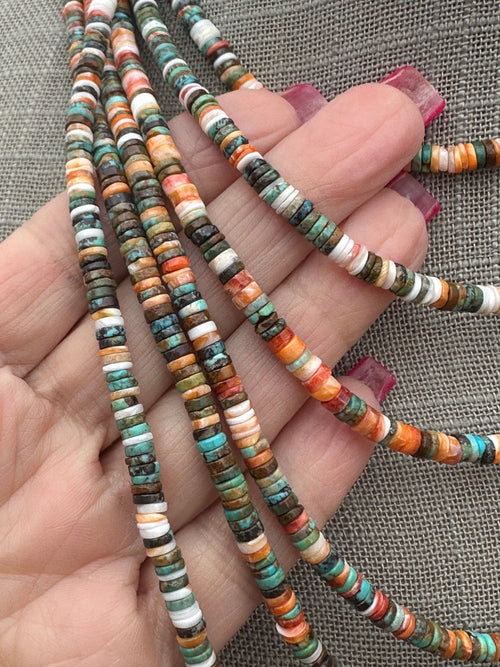 Handcrafted Kingman Turquoise & Spiny Sterling Silver 5mm Beaded Necklace