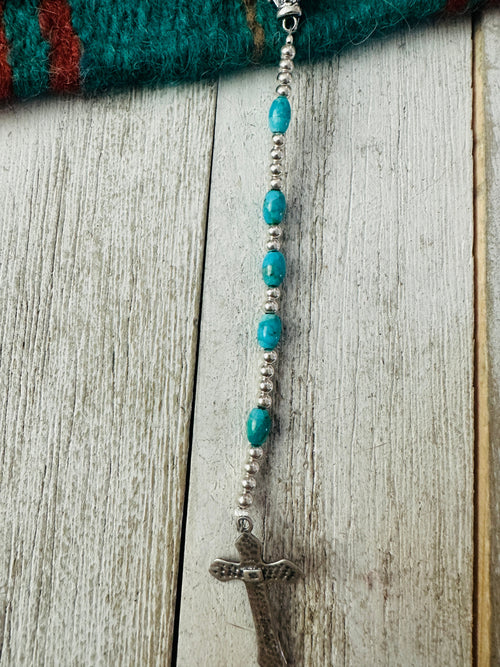 Handcrafted Turquoise & Sterling Silver Beaded Rosary Necklace