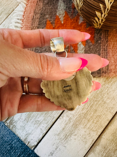 Handcrafted Electric Rainbow Turquoise, Spiny & Sterling Silver Cluster Pendant by Angela Martin