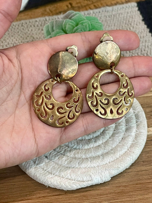 Vintage Handmade Copper Clip On Hoop Earrings