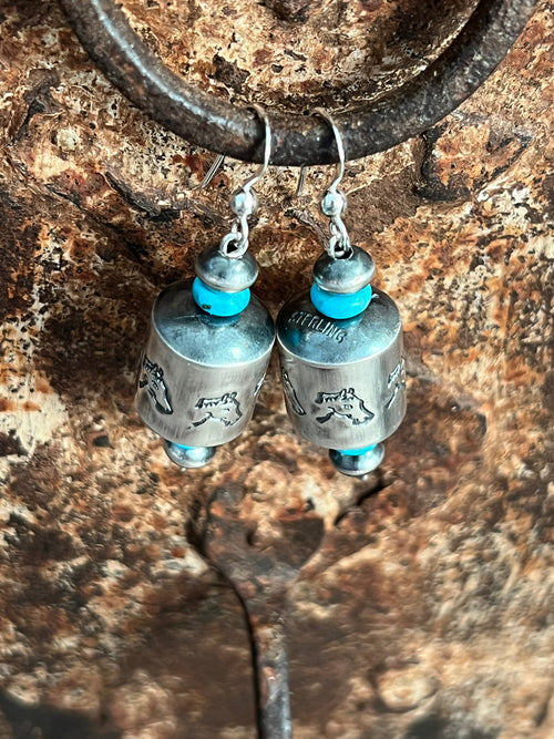 Sterling Silver and Turquoise Handcrafted Barrel Bead Earrings by Preston Haley