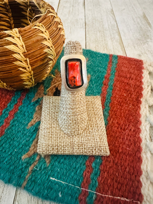 Old Pawn Navajo Sterling Silver & Coral Ring Size 5