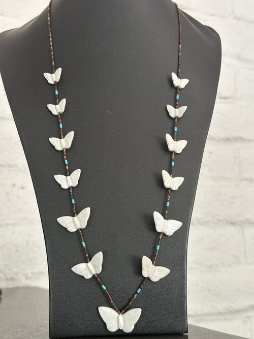 Handcrafted Multi Stone & Heishi Beaded Butterfly Fetish Necklace