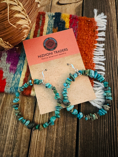 Handcrafted Turquoise & Sterling Silver Beaded Dangle Hoop Earrings